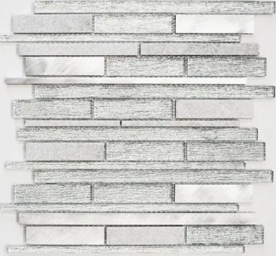 Produktbild von Mosaikfliese Transluzent Aluminium weiß silber schwarz Verbund Glasmosaik Crystal Stein Alu weiß silber MOS49-GV64_f