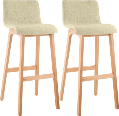 Produktbild von 2er Set Barhocker TENAR - Stoff Creme 41x46x102 cm Braun | Barstuhl Mit Lehne Tresenhocker Tresenstuhl Kneipenhocker Kneipenstuhl