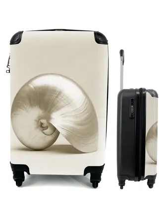 Produktbild von MuchoWow® Koffer Handgepäck Trolley Rollkoffer Kleine Reisekoffer mit 4 Rollen - Muschel -Perle -Weiß - Cabin Size < 55x40x23 cm & 55x40x20 cm - Fotokoffer - Kabinenkoffer - Boardgepäck - Reise-Box - Reisekoffer - Reisegepäck - Koffer mit Bild - Trolley für Kinder