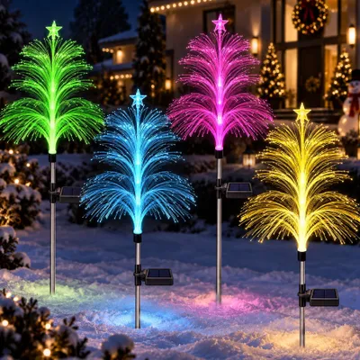 4 Solar-Weihnachtsbäume mit 7 Farben LED für Garten und Terrasse
