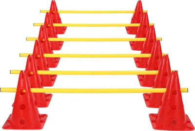 Obrázek produktu pro Jopassy Sada 6 sportovních překážek s 12 kužely + 6 tyčí překážek pro agility Sada překážek pro děti/psy/týmové sporty/fotbal