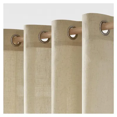 Produktbild von Gardinen für Schlafzimmer und Wohnzimmer in Beige, Leinenoptik, halbtransparent, mit Ösen, 140 x 245 cm