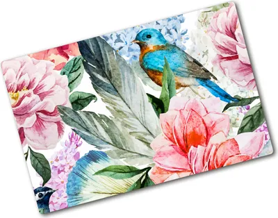 Produktbild von Tulup Glas Herdabdeckplatte - 80x52 cm - Glaskeramikkochfeld-Abdeckung Spritzschutz Glasabdeckplatte - Einteilig - Tiere - Blumen und Vögel - Mehrfarbig
