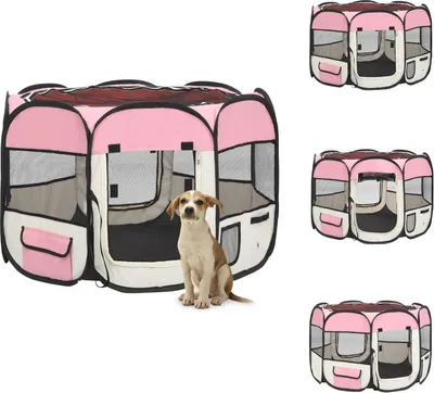 Immagine prodotto di vidaXL Box pieghevole per cuccioli con borsa per il trasporto Rosa 90x90x58 cm - Cucce per cani e recinti