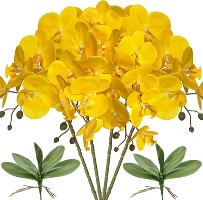 Productafbeelding van Nep Orchidee Bloemen - Kunstbloemen - Huisdecoratie - Real Touch Materiaal - 80cm Lengte - Geel