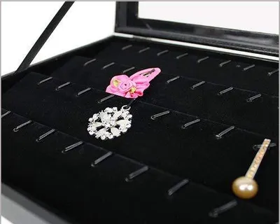 Produktbild von Schmuckkasten Schmucklade Schaukasten Schmuckdisplay  Glasdeckel für Anhänger Piercring Ring schwarz