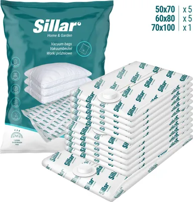 Obrázok produktu pre Sada vákuových vreciek na odevy Sillar | vákuové vrecká na odevy so vzduchotesným ventilom - rôzne veľkosti - 11 kusov