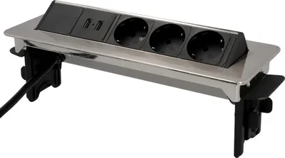 Produktbild von Unitec Einbausteckdosenleiste 3-fach 2m mit 2 x USB Anschlüssen, silber