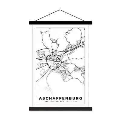 Produktbild von MuchoWow® Textilposter Afschaffenburg - Stadtplan - Karte 120x180 cm mit schwarzem Rahmen - Fotos