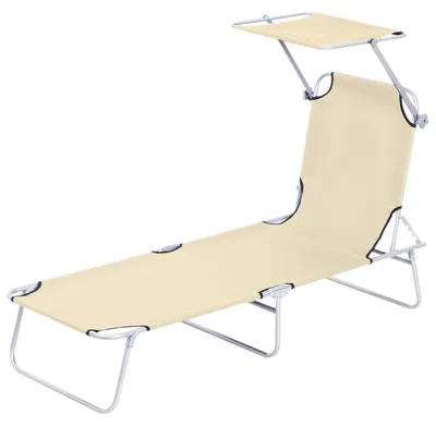 Produktbild von Sonnenliege klappbar Gartenliege mit Dach, Liegestuhl mit 4-Fach verstellbare Rückenlehne, wetterfeste Campingliege bis 120 kg belastbar, für Garten Strand Pool, Beige