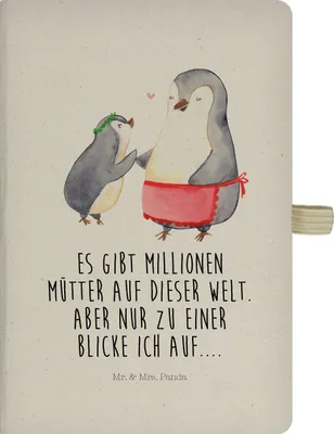 Produktbild von Mr. & Mrs. Panda Tagebuch Pinguin mit Kind - Transparent - Geschenk, notizbuch, A5, Vorbild Mama, Familie, Mutti, Journal, Muttertag, Mami, Skizzenbuch, Kladde, Mutter