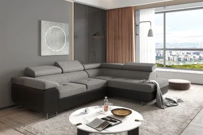 Produktbild von Couchgarnitur JADE Schwarz-Grau mit Schlaffunktion Ottomane Rechts