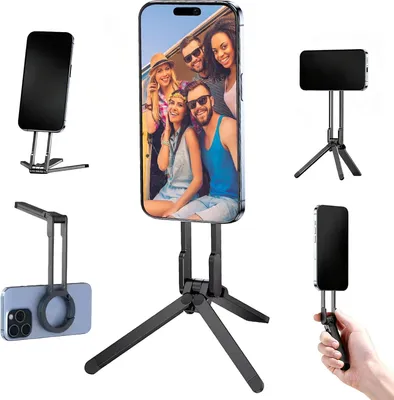 Produktbild von Magnetisches Handystativ, 3-in-1 Selfie-Stick, mit Karabinerhaken, Aluminium, 360° Rotation, für iPhone