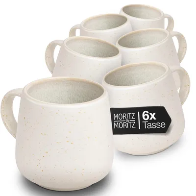 Produktbild von Moritz & Moritz Steingut Tassen Set 6 Personen Creme - Mikrowellen- & Spülmaschi