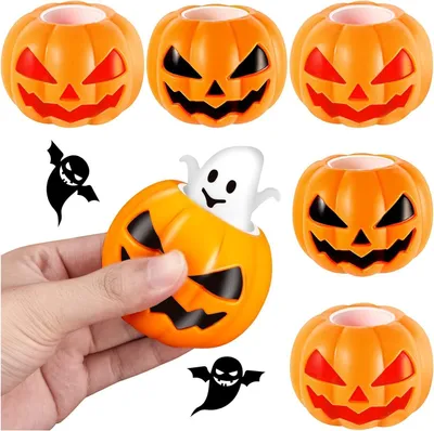 Produktbild von 6er Set Halloween Kürbis Stressball Squishy Pop Up Geist Spielzeug Silikon Stressabbau Fidget Toy für Kinder Erwachsene Party Mitgebsel Geschenk