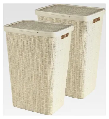 Produktbild von Curver Wäschekorb aus Jute mit Deckel 58L - 2 Stück - Gebrochenes Weiß