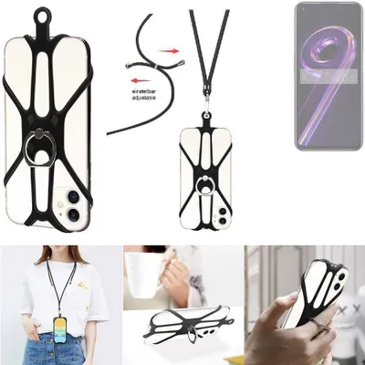 Produktbild von K-S-Trade 3in1 Handykette Handyband Handykordel Halsband Smartphone-Ring Handy-Ring kompatibel mit Realme 9 Pro Fingerhalterung Handyring