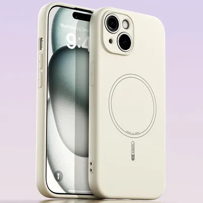 Immagine prodotto di Custodia magnetica per iPhone 15, compatibile con MagSafe, in silicone liquido, antiurto e antigraffio Beige