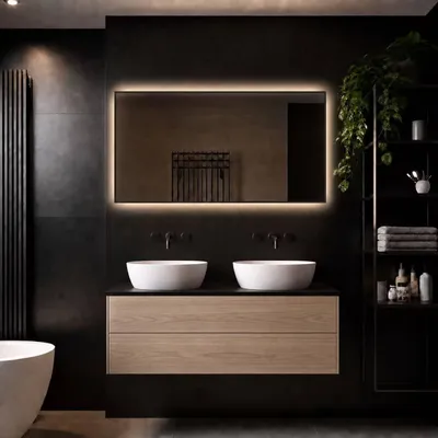 Image de LoXa – Miroir de salle de bain rectangulaire Sorento avec LED 120 × 60 cm – Cadre noir – Dimmable – 3 modes LED – Surface antibuée – Qualité durable – Installation facile