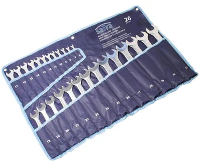 Immagine prodotto di Set-kit chiavi combinate, inglesi, professionali, anello e forchetta in acciaio Cr-V, 6–32 mm, 26 pezzi, Satra