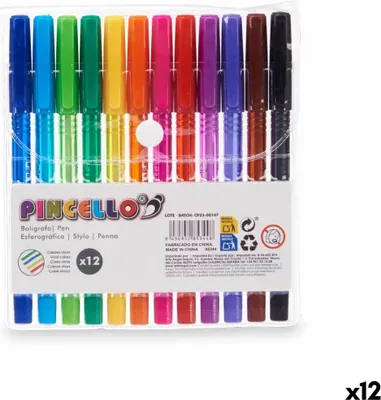 Obrázek produktu pro Biros sada Pincello 478 žlutá modrá červená zelená barevná oranžová (12 kusů)