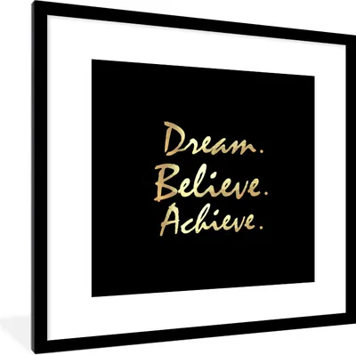 Produktbild von MuchoWow® Gerahmtes Poster Zitat - Traum - Schwarz - Gold 40x40 cm - Poster mit Schwarzem Bilderrahmen Wandposter Rahmen Foto Bilder - Poster - Plakat im Rahmen