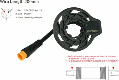 Immagine prodotto di Sensore di velocità esterno sinistro PowerSmart Pedale elettrico per bicicletta 12 Ciclo Sistema di assistenza E-bike, Spessore: 3,5 mm, Lunghezza filo: 200 mm
