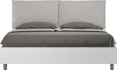 Produktbild von Doppelbett mit Stauraum, Doppellift, 160x190 cm, weißes Eschenholz, taubengraue Kunstlederkissen, Egos Antea