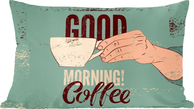Produktbild von MuchoWow® Zierkissen Sofakissen Wohnzimmer Dekokissen 50x30 cm Kaffee - Zitate - Retro - Guten Morgen! Kaffee - Zitate - Wohnzimmerdekoration - Polster mit Photo