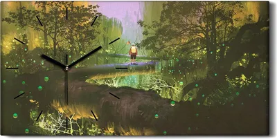 Produktbild von Wandkunst Leinwand Bild Uhr 60x30 Kunst Baumkronenweg Mann Fantasie Wald - schwarze Hände