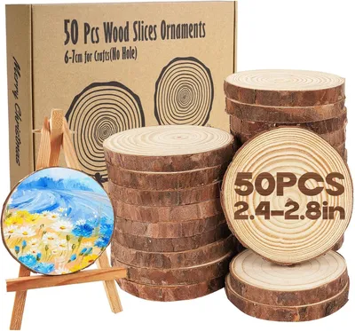 Produktbild von Holzscheiben rund, 50 Stück, 6-7 cm Durchmesser, 8 mm dick, für kreative DIY-Projekte