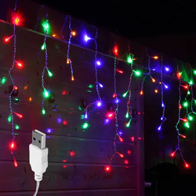 Produktbild von 2er-Set Eiszapfen Lichterkette 3M 96LEDs USB Lichterkette Weihnachten Innen Deko, Bunt