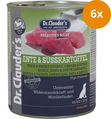 Produktbild von Dr.Clauder‘s Selected Meat Ente & Süßkartoffel 800g, Adult, jede Rasse, Ente, Süßkartoffeln, 800 g