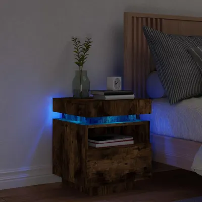 Zdjęcie produktu dla vidaXL Szafka nocna z oświetleniem LED dąb wędzony 40x39x48,5 cm