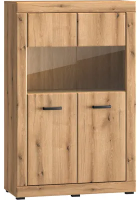 Produktbild von Vitrine DORIS 03 in evoke Eiche, 144 cm hoch, 92 cm breit, 40 cm tief, mit Soft-Close