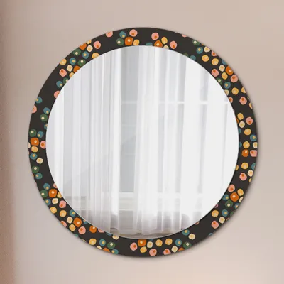 Produktbild von Wohnzimmer Spiegel - Badezimmerspiegel Wandspiegel zum Schlafzimmer – Schminkspiegel - Blume Punkte - Rund: Ø90cm