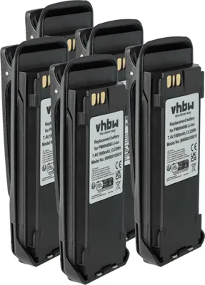 Produktbild von vhbw 5x Akku kompatibel mit Motorola P8800, PR6380, P8268 Funkgerät, Walkie Talkie (1800 mAh, 7,4 V, Li-Ion) + Gürtelclip