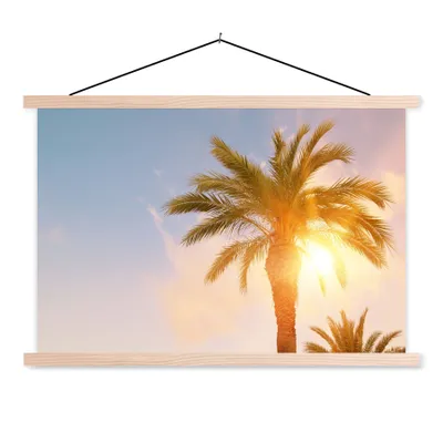 Produktbild von MuchoWow® Textilposter Palme - Sommer - Sonne - Tropisch 120x80 cm mit holzfarbenen Rahmen - Aufhängeset