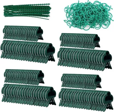 Produktbild von PolkaHome® 120 Stück Pflanzenclips – Kletterpflanzen Halter mit Draht & Bindern, Grüne Pflanzenklemmen für Rankhilfe, Blumen,