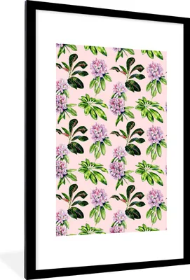 Produktbild von MuchoWow® MuchoWow® Gerahmtes Poster Blumen - Hortensie - Muster 60x90 cm - Poster mit zchwarzem Bilderrahmen - Dekoration - Wandposter Wohnzimmer - Hochwertig