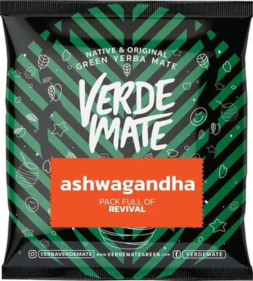 Image de Verde Mate - Échantillon de thé maté Ashwagandha 50 g - Feuilles de 5 mm d'épaisseur, sans poussière - Équilibre naturel, doux - Adaptogène au houblon et au jasmin - Séché à l'air libre