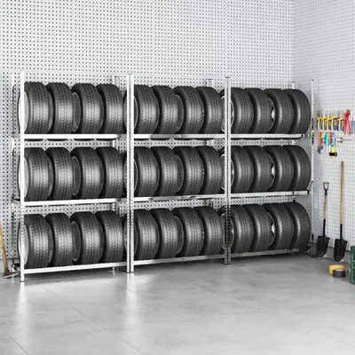 Produktbild von BEI CLORIS Reifenregale mit 3 Böden 3 Stk. Silbern 110x40x200 cm Stahl 2024 Neu9839620