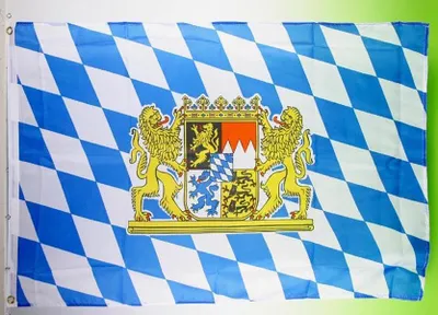 Produktbild von Bayern-Flagge, 90 x 150 cm – mit Wappen und 2 Metallösen – wetterfest und UV-beständig