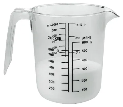 Produktbild von Messkanne 1l EUROHOME® – aus Kunststoff, 17x12,3x16,5cm – für Zucker, Mehl, Griess und Haferflocken