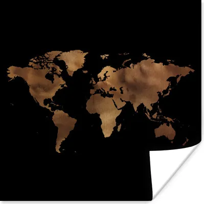 Produktbild von MuchoWow® Poster Weltkarte - Gold - Schwarz 75x75 cm - Wand Dekoration