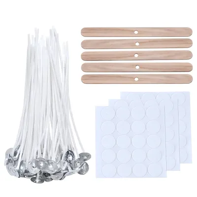 Produktbild von Kerzendochte 300 Stk. 9cm 15cm 20cm mit Metallfuß, Teelichtdochte für DIY Kerzenherstellung, Rauchfrei, mit 10 Dochthaltern,60 Dochtaufklebern