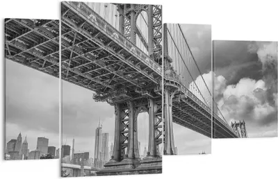 Produktbild von Bild auf Leinwand - Leinwandbild - 4 Teile - Manhattan Brücke Schwarzweiß - 120x70cm - Wand Bild - Wanddeko - Wandbilder - Leinwanddruck - Bilder - Wanddekoration - Leinwand bilder - DL120x70-4156