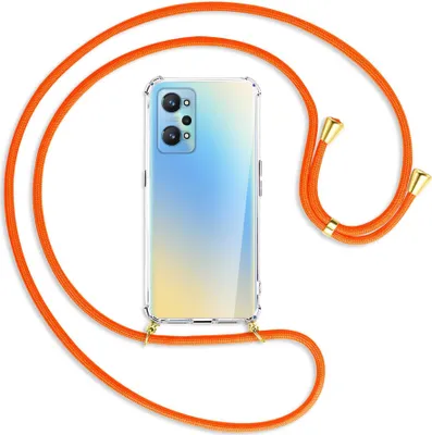 Produktbild von Handykette Backcover-Schutzhülle mit Band (Metall goldfarben) für Realme GT Neo2 - neonorange