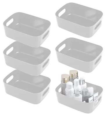 Produktbild von 6-teilige Aufbewahrungsbox aus Kunststoff, grau, Aufbewahrungsboxen mit Griff, Badezimmer-Aufbewahrungsboxen, Aufbewahrungskorb und -eimer aus Kunststoff, Kunststoffkorb für