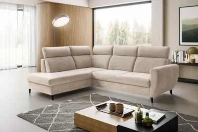 Produktbild von Ecksofa TORRO L (262 x 205 cm) – LINKE SEITE, moderne verstellbare Kopfstützen, Bettkasten, Schlaffunktion, CRUZ 11 - Beige